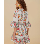 Floral embroidered off-white mini dress with bell sleeves and tiered ruffle hem — Farm Rio | Endless UAE