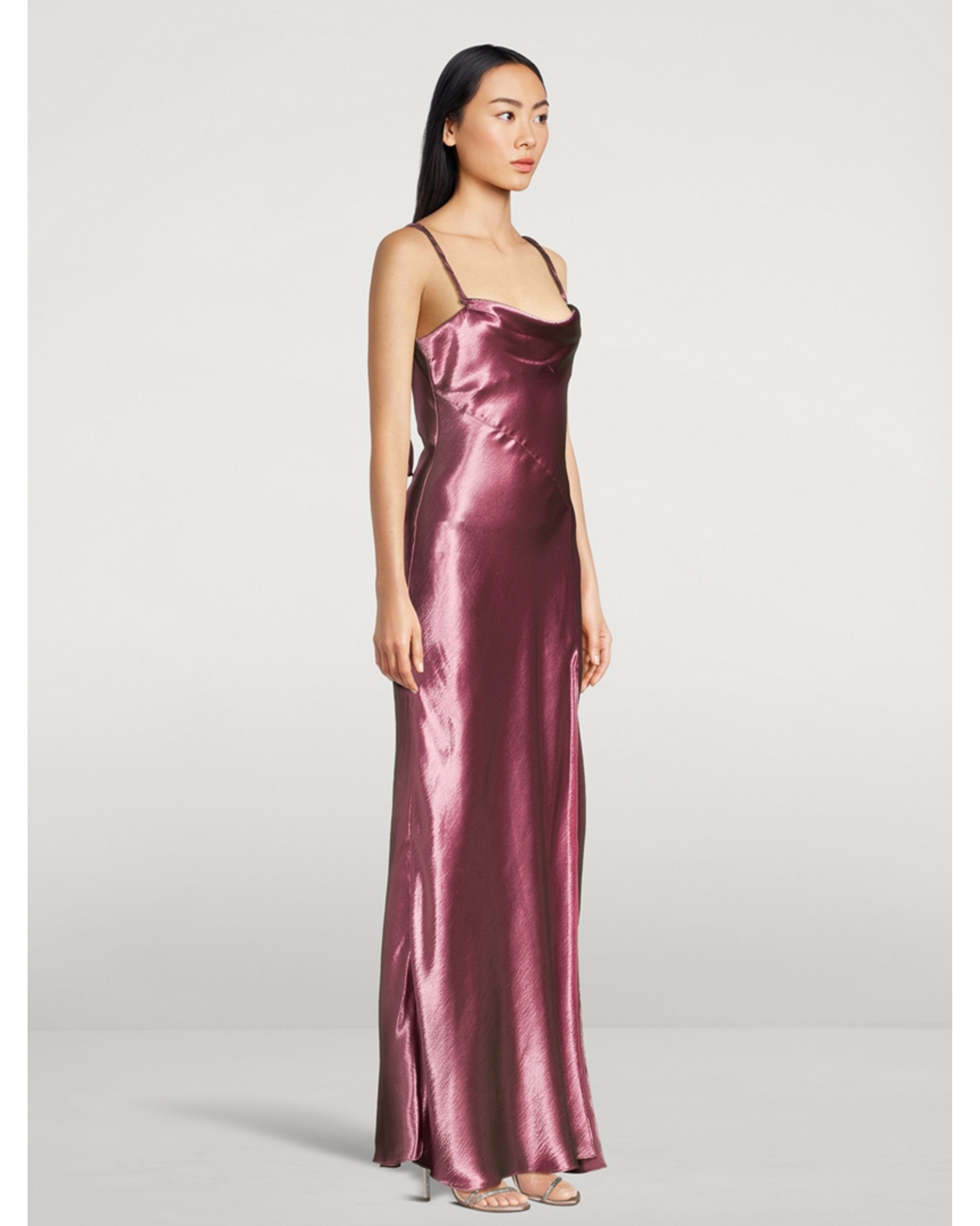 Nadine Satin Slip Dress in mauve, cowl neckline, thin straps — LoveShackFancy | Endless UAE