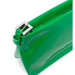 Dulce Patent Leather Shoulder Bag in vibrant green, held up against neutral background — By Far | Endless UAE