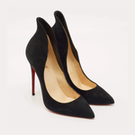 Black suede pointed-toe pumps with cream insoles and tan leather interior — Endless | Endless UAE