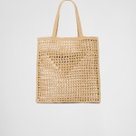 Natural raffia woven tote bag with open crochet pattern and triangle logo detail — Prada | Endless UAE