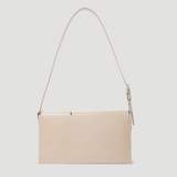 Beige patent leather shoulder bag with dual compartments and silver turnlock closures — Endless | Endless UAE