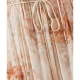 Floral print flutter midi dress in soft peach tones with ruched neckline and tiered skirt — Zimmermann | Endless UAE