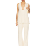Cream boucle tank top and matching pants set with frayed hem details — SER.O.YA | Endless UAE
