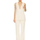 Cream boucle tank top and matching pants set with frayed hem details — SER.O.YA | Endless UAE