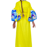 Pansies Sleeves Embroidered Linen Caftan Midi