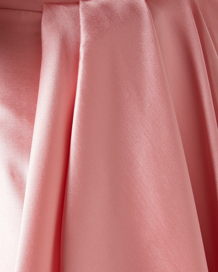 Imani Strapless Gown in pink satin fabric with draped folds and elegant texture — Solace London | Endless UAE