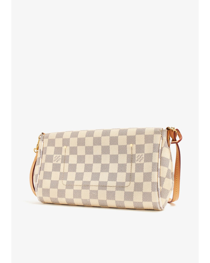 Louis Vuitton Damier Azur checkered canvas crossbody bag with brown leather trim and gold hardware — Louis Vuitton | Endless UAE