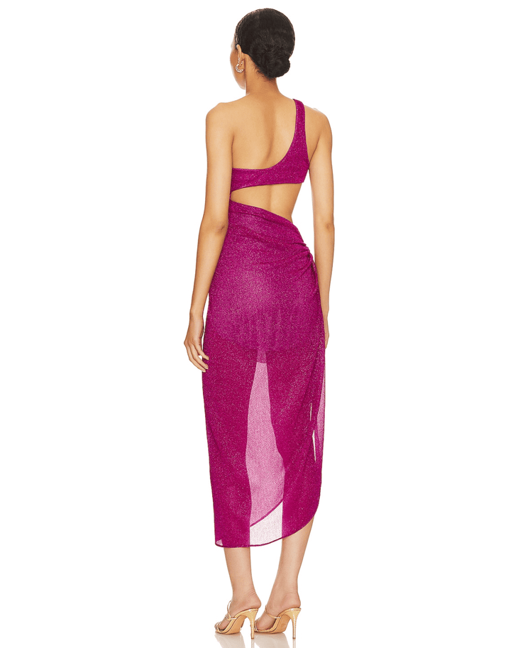 Magenta glitter one-shoulder midi dress with cutout waist and high slit — Baobab | Endless UAE