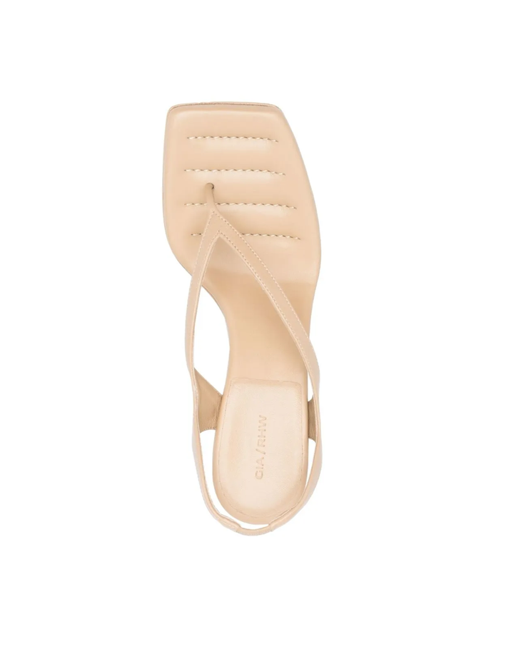 Beige quilted square-toe sandals with slingback strap and low heel — Gia Borghini | Endless UAE