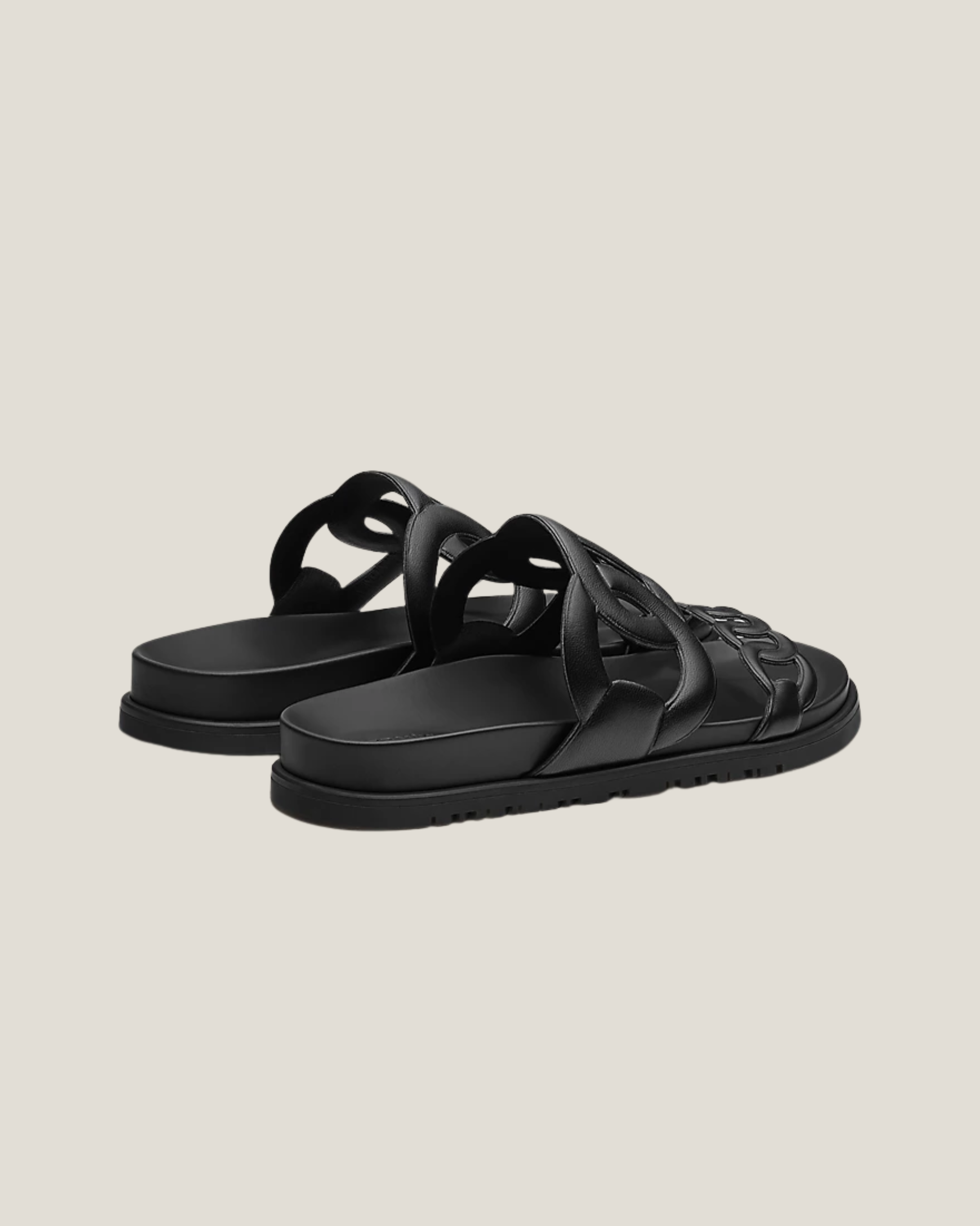 Black leather Techno Sandal with cutout straps and flat sole — Hermes | Endless UAE