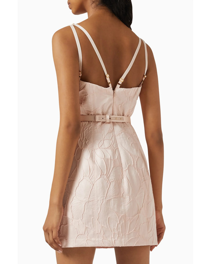 Cream floral belted mini dress with strappy neckline — Elisabetta Franchi | Endless UAE