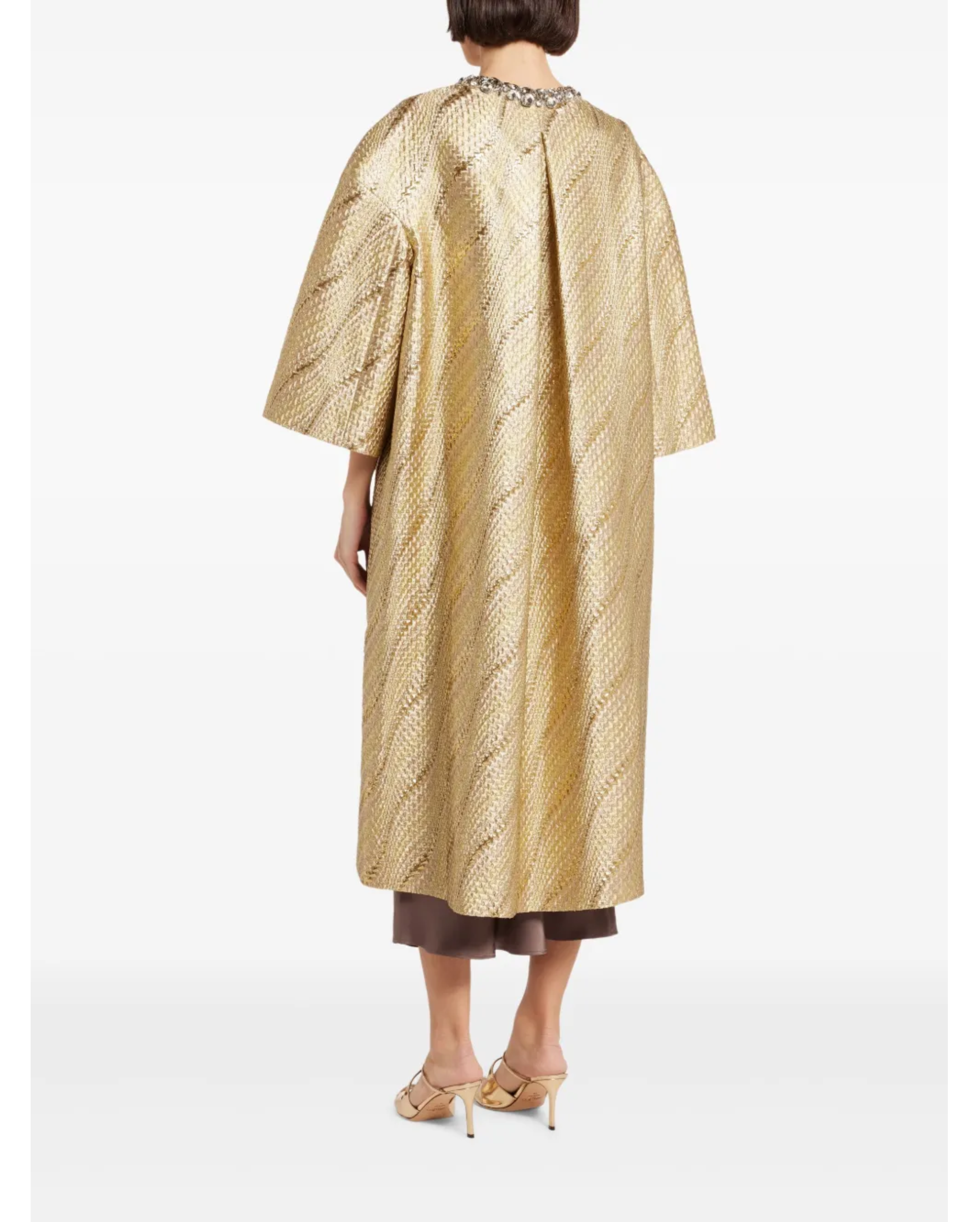 Crystal-Embellished Metallic Gold Coat — Dice Kayek | Endless UAE