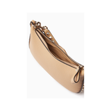 Beige leather mini hobo shoulder bag with dark brown studded trim and single strap — Valentino Garavani | Endless UAE