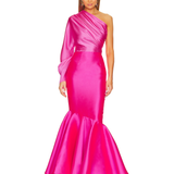 Hot pink one-shoulder draped top with textured fabric detail — Solace London | Endless UAE