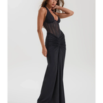 Black halter maxi dress with sheer bodice and ruched detail — Sydney Lane | Endless UAE