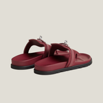 Burgundy leather thong sandal with black sole and silver hardware — Hermes | Endless UAE