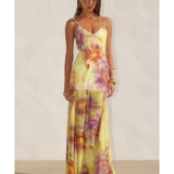 Tulia Low Back Maxi Dress in yellow and purple tie-dye print — Runaway The Label | Endless UAE