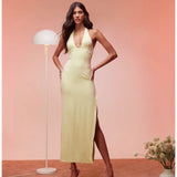 Mei High Split Halter Neck Maxi Dress