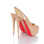 Nude patent leather peep-toe sling-back pumps with red sole — Christian Louboutin | Endless UAE