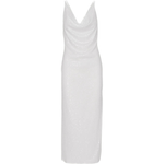 Woman wearing white sequin midi camisole dress with strappy heels — Rotate | Endless UAE