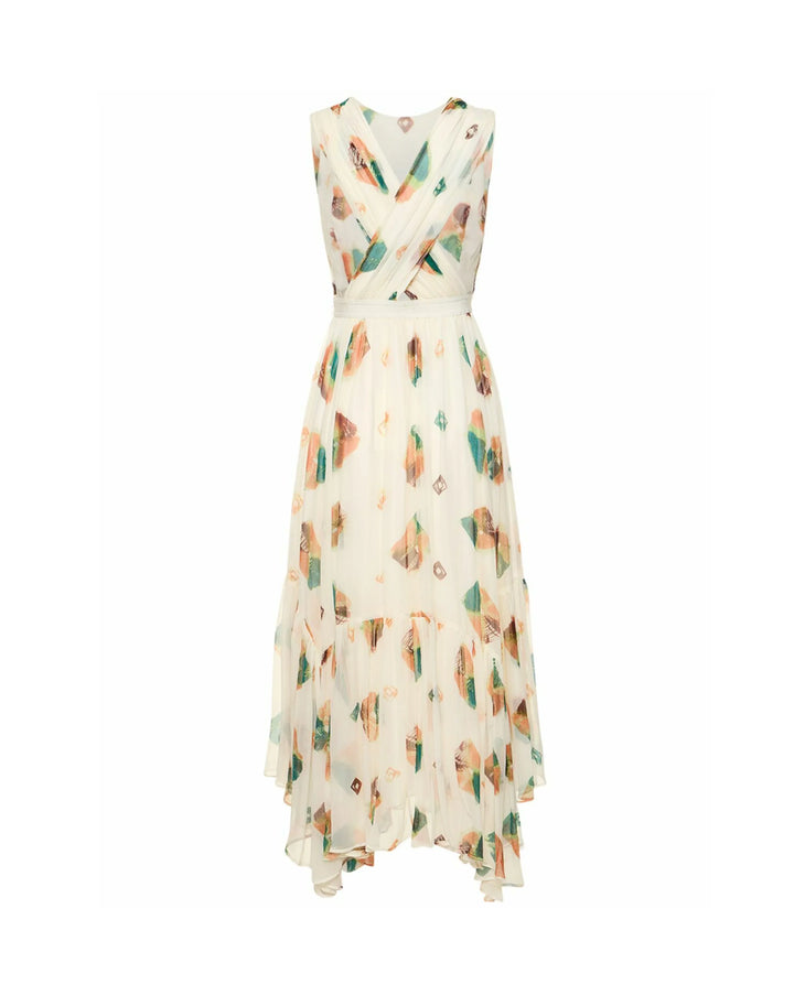 Sarai Printed Silk Midi Dress in cream with multicolor leaf print — Ulla Johnson | Endless UAE