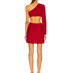 Red one sleeve cutout mini dress with asymmetric neckline and exposed back, paired with black heels — PatBo | Endless UAE