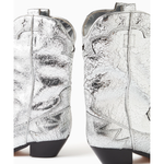 Silver crackled leather western-style cowboy boot with black heel and decorative stitching — Schutz | Endless UAE