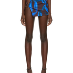 Blue leaf print mesh miniskirt with double ring side cutouts and adjustable tie details — Louisa Ballou | Endless UAE
