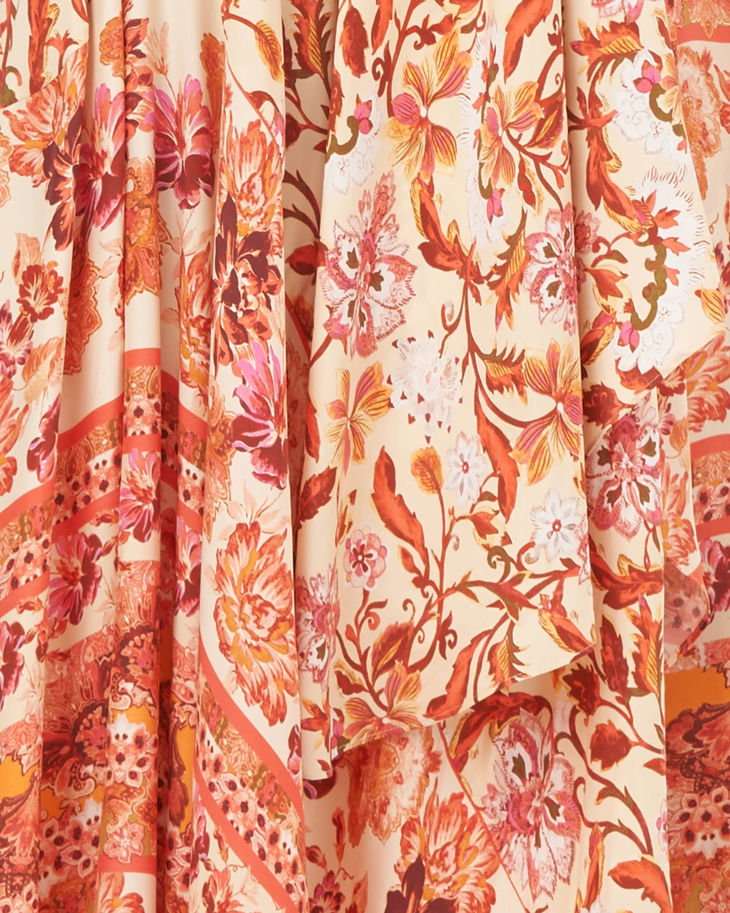 Piper Dress in coral floral print with one-shoulder neckline and flowing maxi silhouette — Amur | Endless UAE