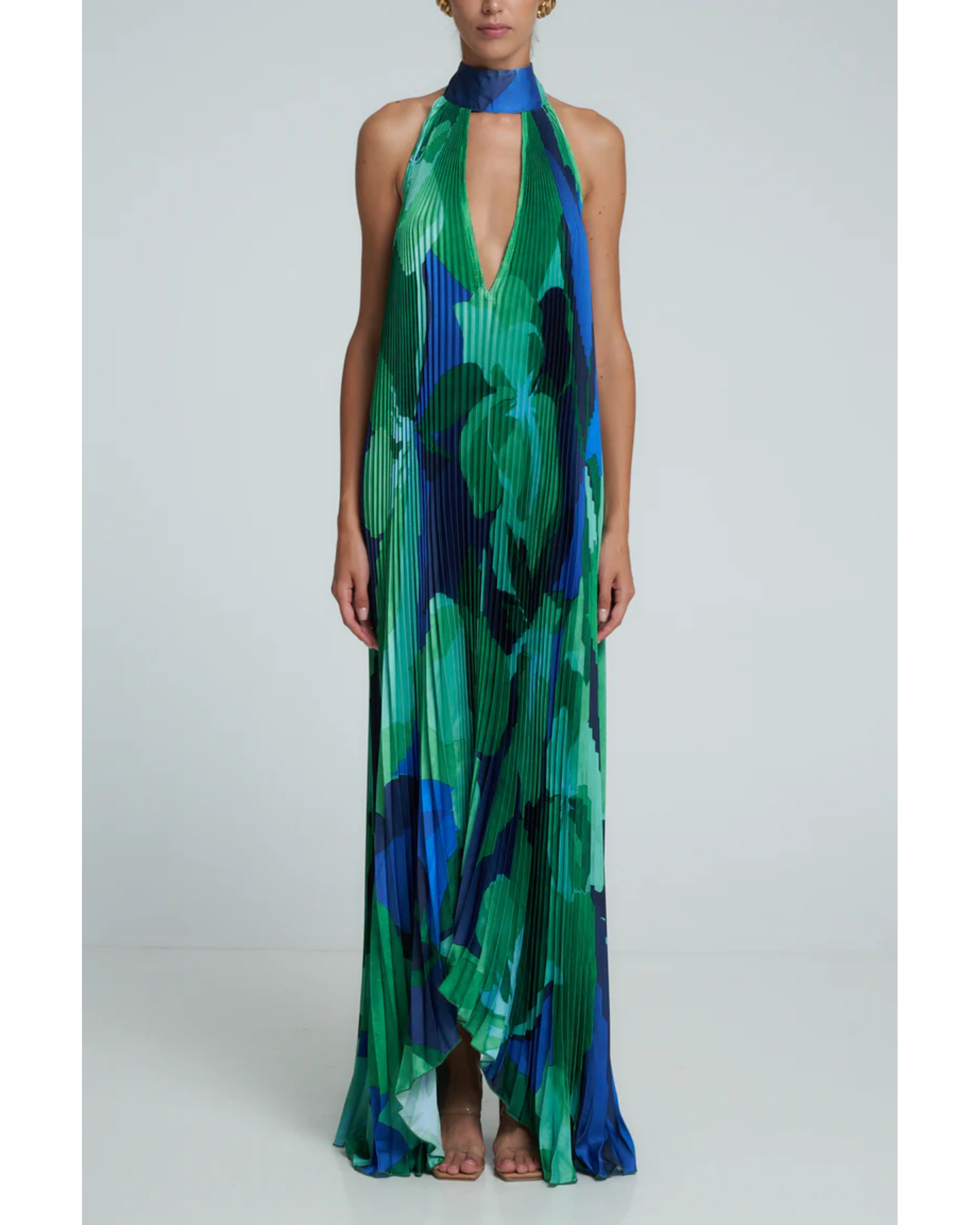 Opera Pleated Gown in green, navy and black with halter neckline — L'IDÉE | Endless UAE
