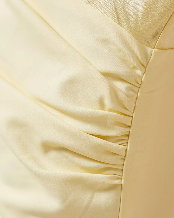 Cream draped cowl mini dress with sleeveless design and fitted silhouette — Shona Joy | Endless UAE