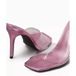 Pink metallic leather mule sandal with clear PVC upper and high heel — Nass | Endless UAE