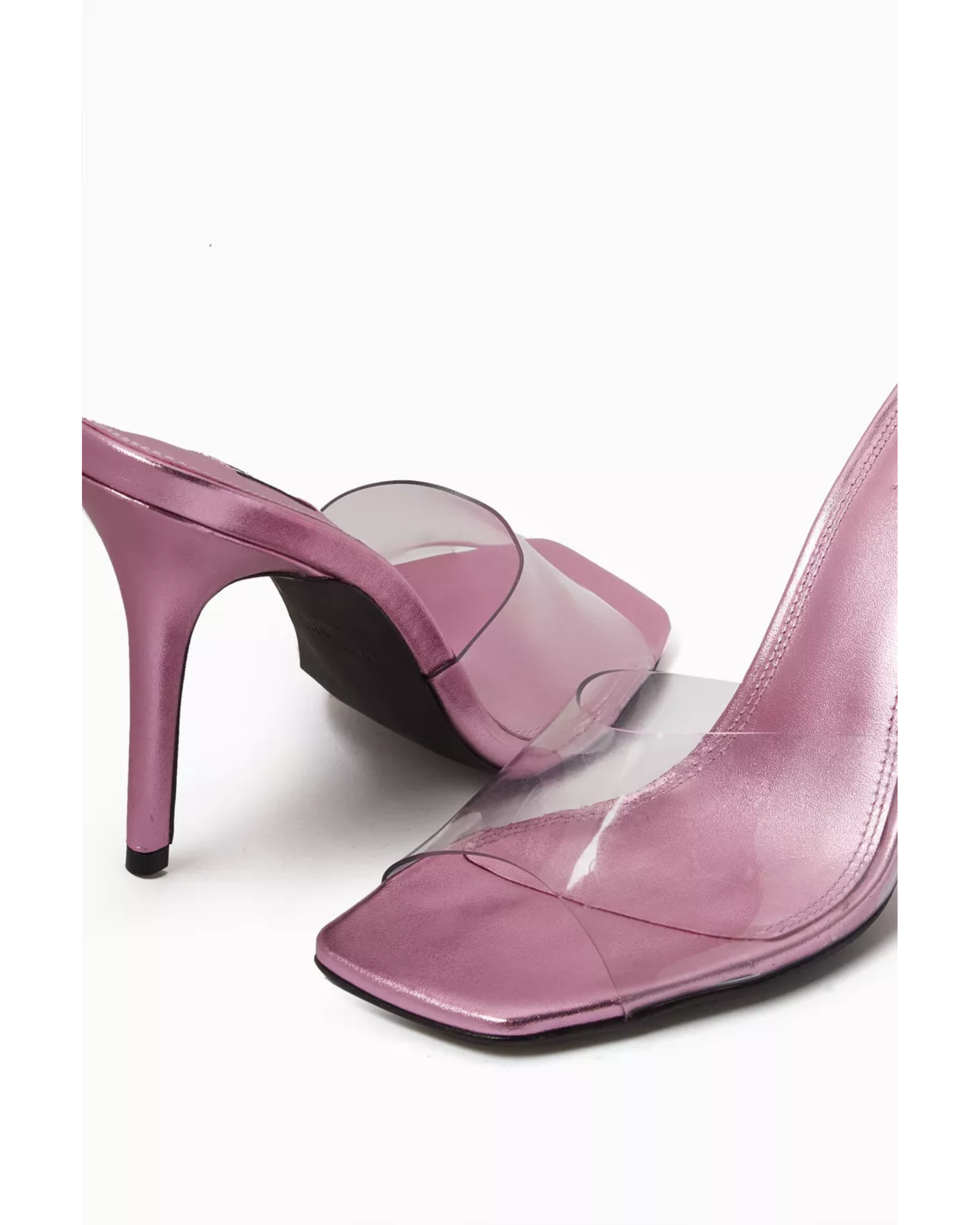Pink metallic leather mule sandal with clear PVC upper and high heel — Nass | Endless UAE