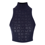 Navy sleeveless turtleneck crop top with textured knit — Elisabetta Franchi | Endless UAE