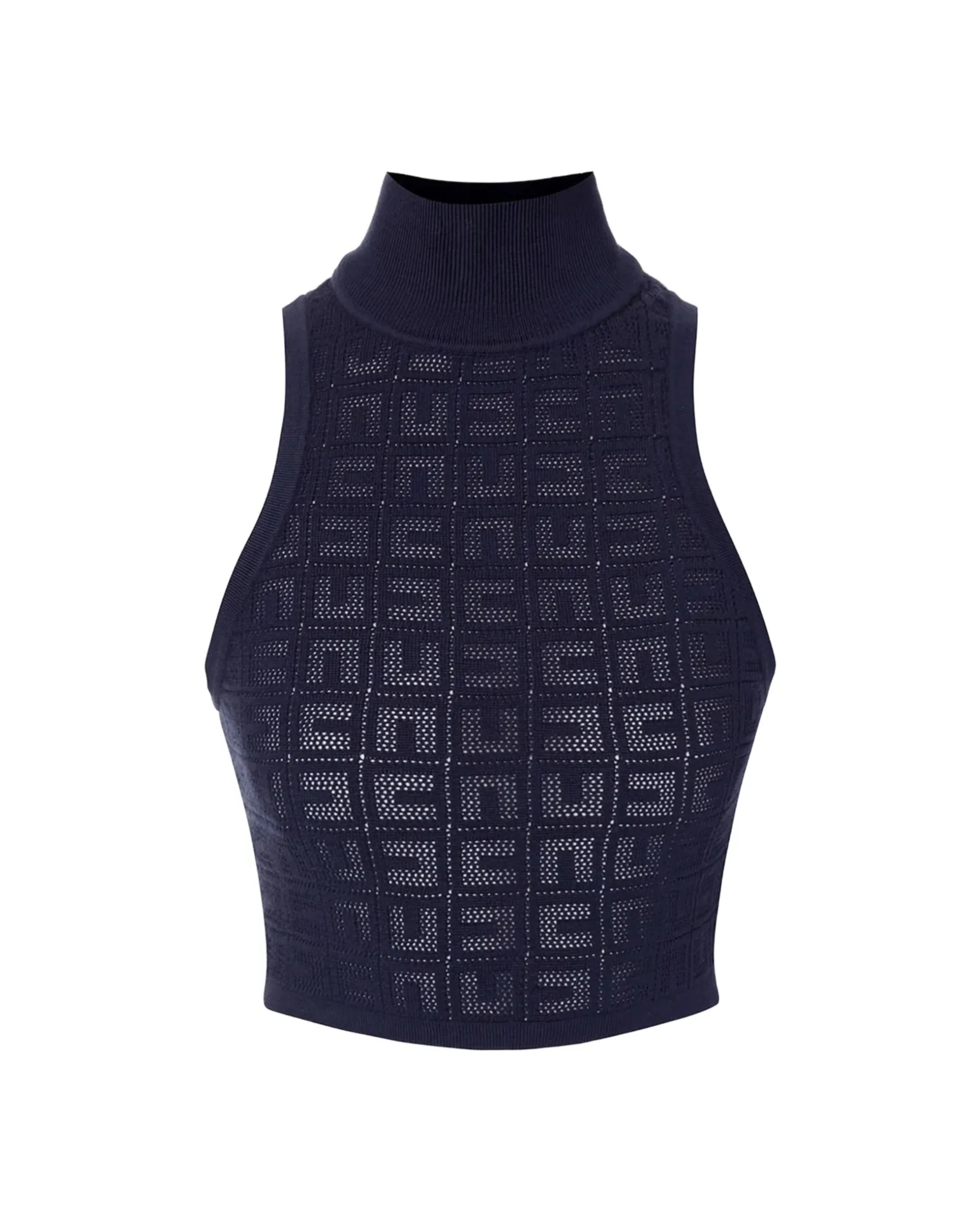 Navy sleeveless turtleneck crop top with textured knit — Elisabetta Franchi | Endless UAE