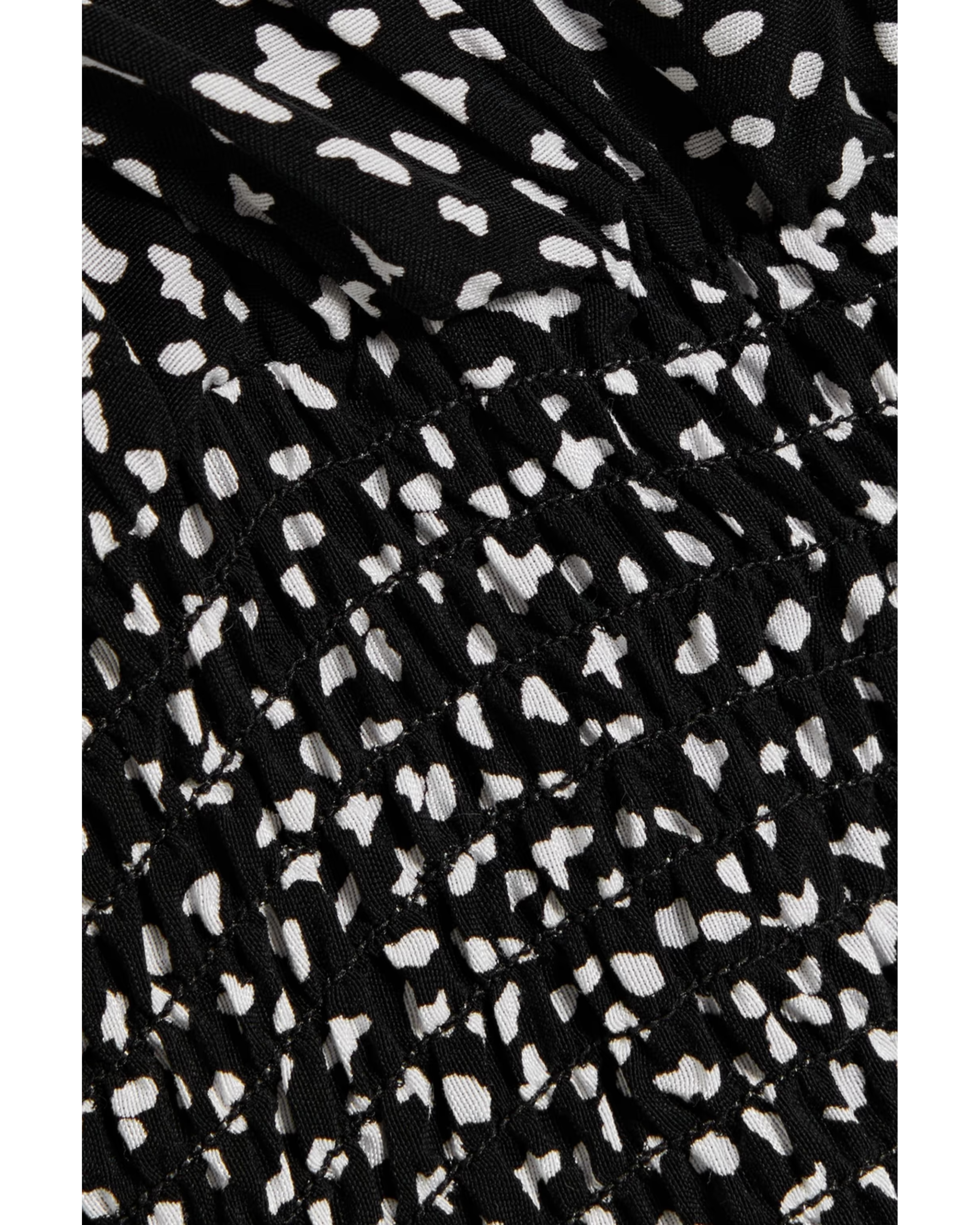 Black cupro-blend crepe midi dress with white abstract print and draped fabric detail — Maje | Endless UAE