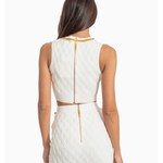 White knit crop top with diamond pattern and gold chain neckline — Elisabetta Franchi | Endless UAE