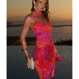 Alora Scoop Mini Dress in red and pink tie-dye — Runaway The Label | Endless UAE