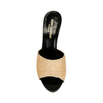 Beige canvas LA 16 mules with black leather trim and heel — Yves Saint Laurent | Endless UAE