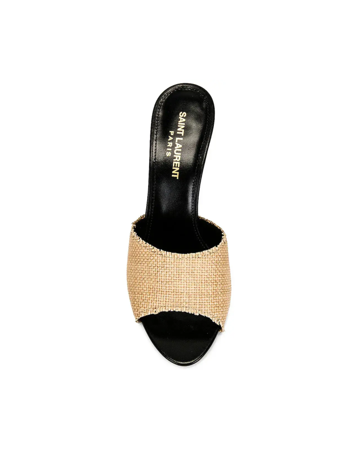 Beige canvas LA 16 mules with black leather trim and heel — Yves Saint Laurent | Endless UAE