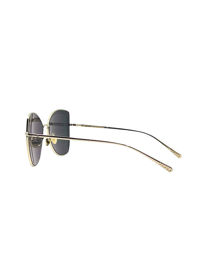 Gold cat-eye sunglasses with dark gray lenses and thin metal frames — Chanel | Endless UAE