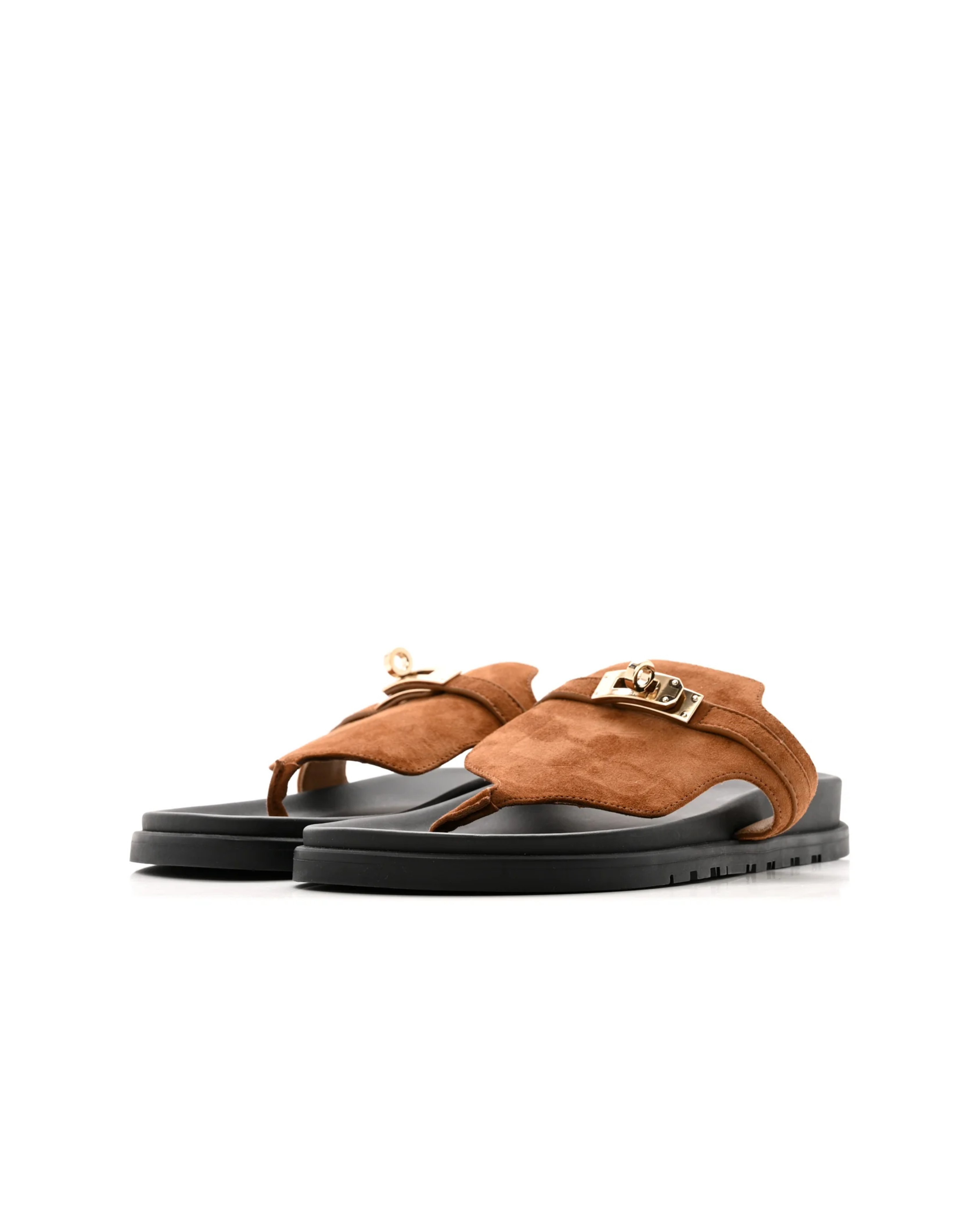 Hermes Empire suede goatskin womens sandal with brown strap and black sole — Hermes | Endless UAE