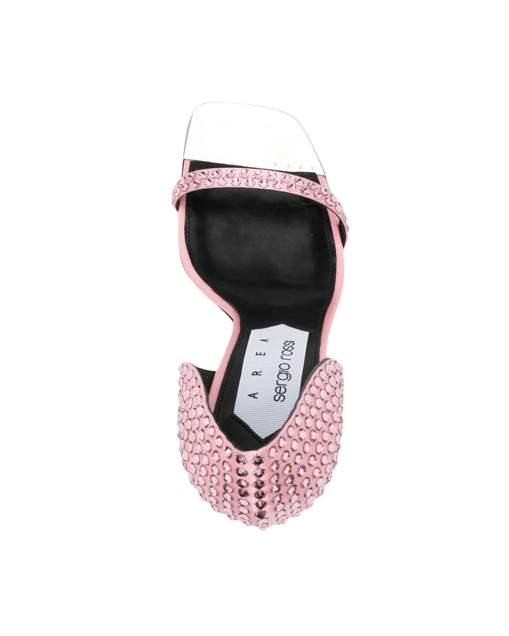 Pink crystal-embellished heeled sandal with black sole and toe strap — Sergio Rossi | Endless UAE