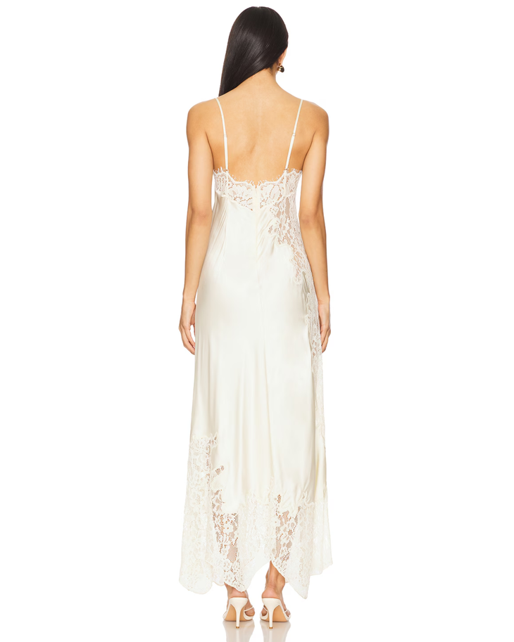 Ivory lace midi dress with V-neckline and asymmetrical hem — House of Harlow 1960 | Endless UAE