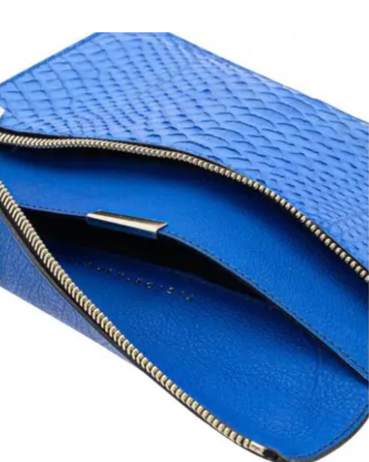 Blue snakeskin clutch with gold zip detail — Victoria Beckham | Endless UAE