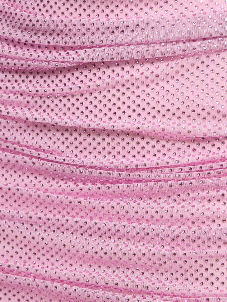 Pink sequin embellished mini dress with draped layers and shimmering texture — Self-Portrait | Endless UAE