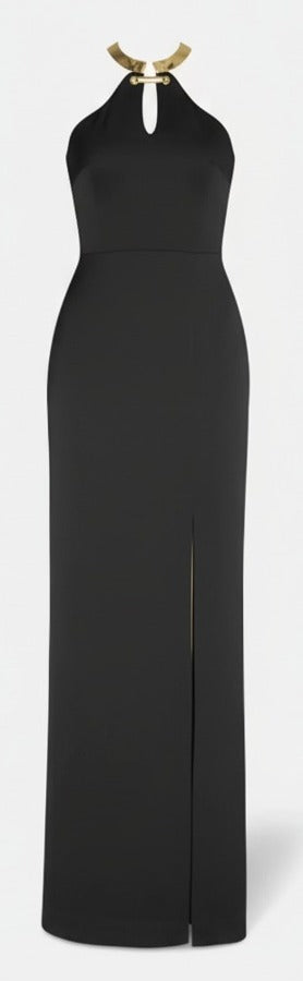 Camellia Black Gown featuring halter neckline and high slit — Filiarmi | Endless UAE