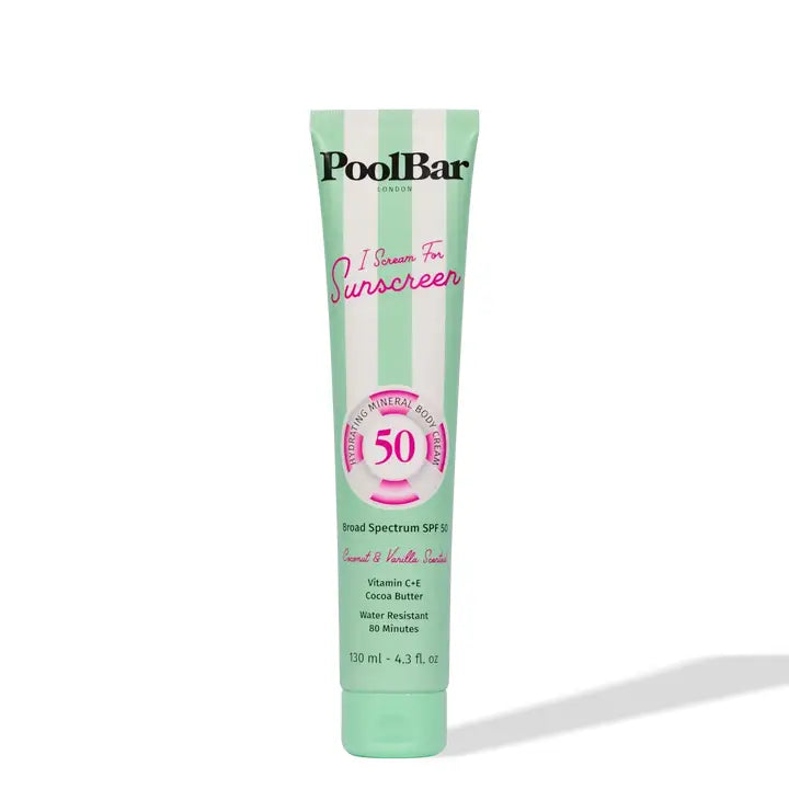 I Scream For Sunscreen SPF 50 tube in mint green striped packaging — PoolBar London | Endless UAE