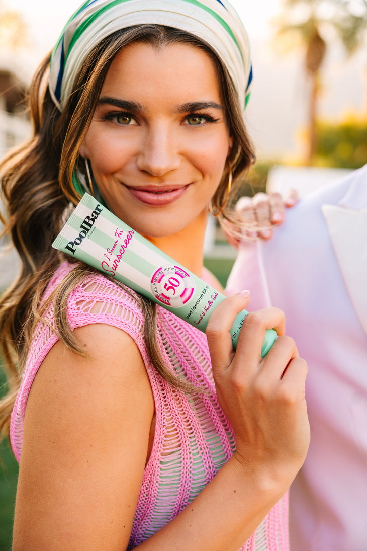 I Scream For Sunscreen SPF 50 tube in mint green striped packaging — PoolBar London | Endless UAE